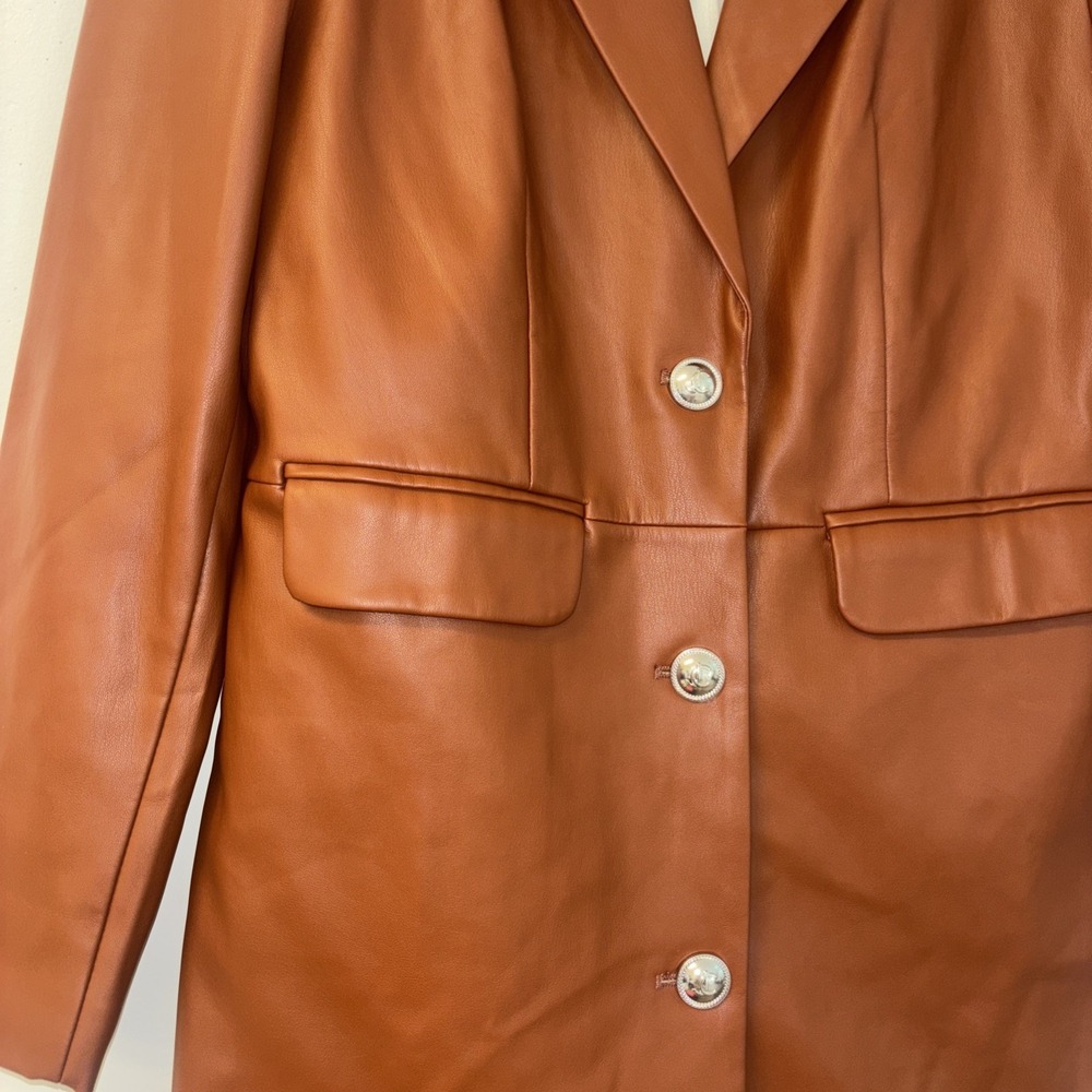Juicy Couture Brown Faux Leather Blazer Jacket Button Front Pockets Size S - Picture 4 of 10